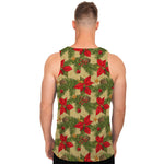 Vintage Christmas Poinsettia Print Men's Tank Top