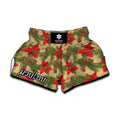 Vintage Christmas Poinsettia Print Muay Thai Boxing Shorts
