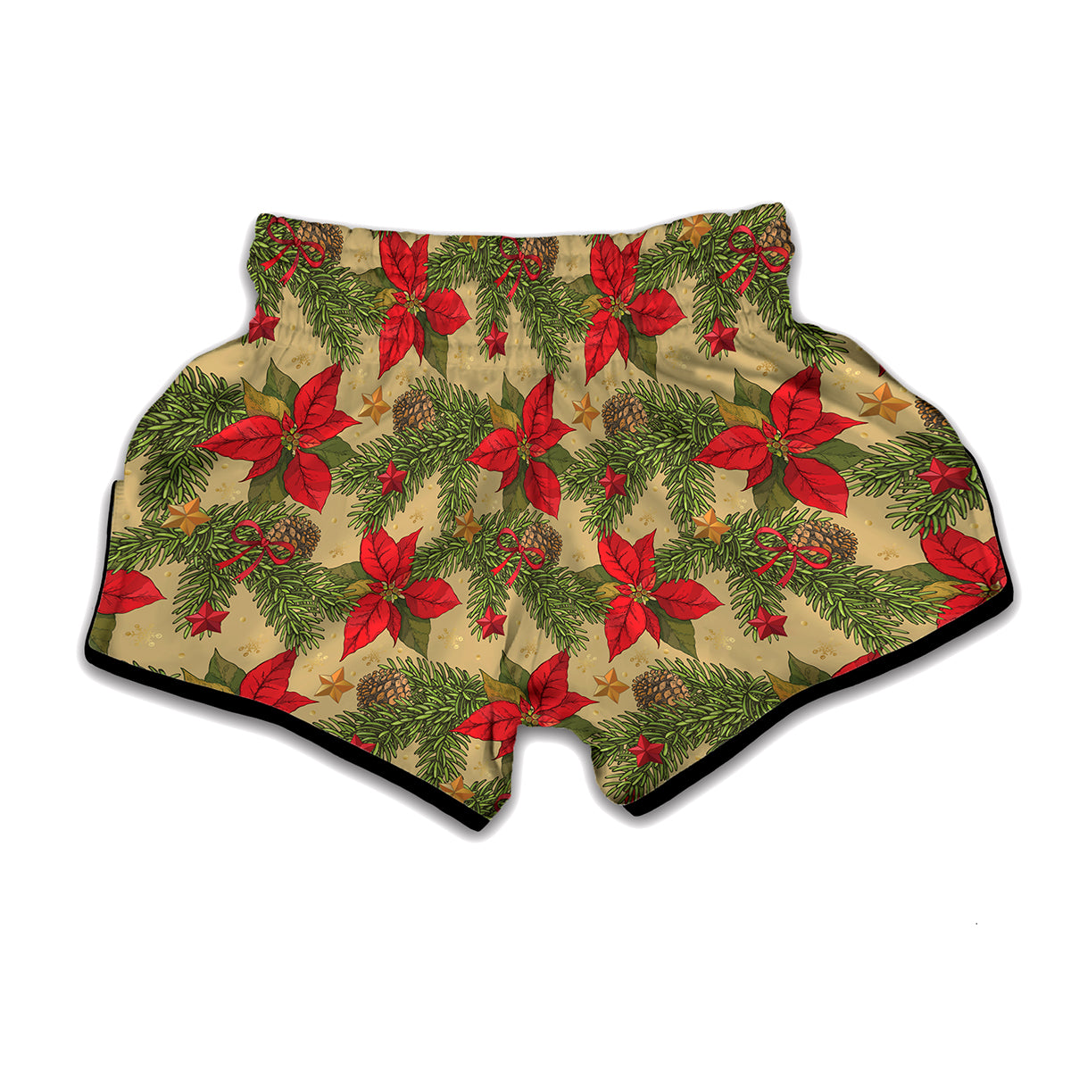 Vintage Christmas Poinsettia Print Muay Thai Boxing Shorts