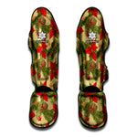Vintage Christmas Poinsettia Print Muay Thai Shin Guard