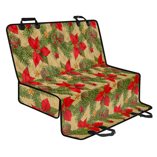 Vintage Christmas Poinsettia Print Pet Car Back Seat Cover