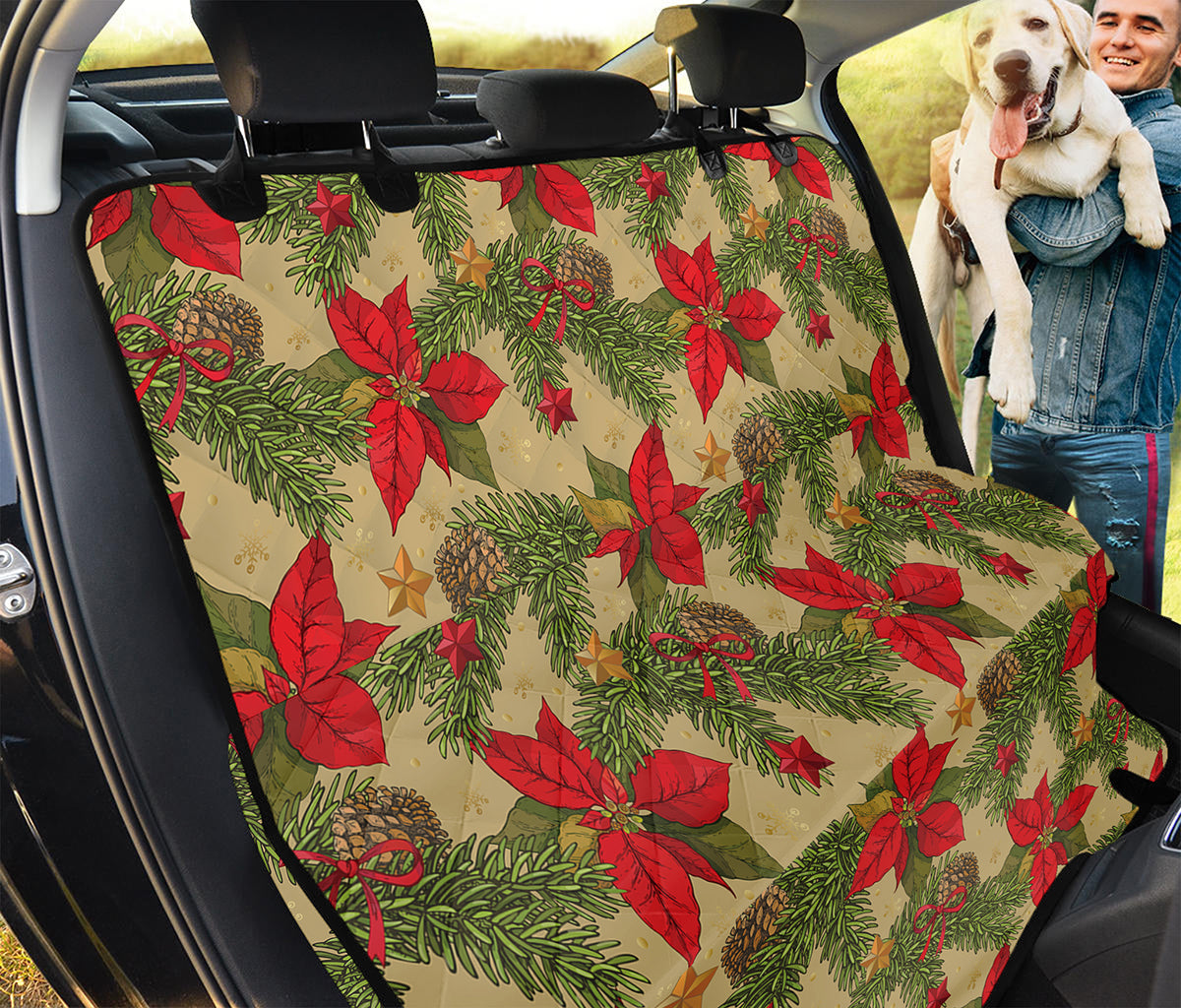 Vintage Christmas Poinsettia Print Pet Car Back Seat Cover