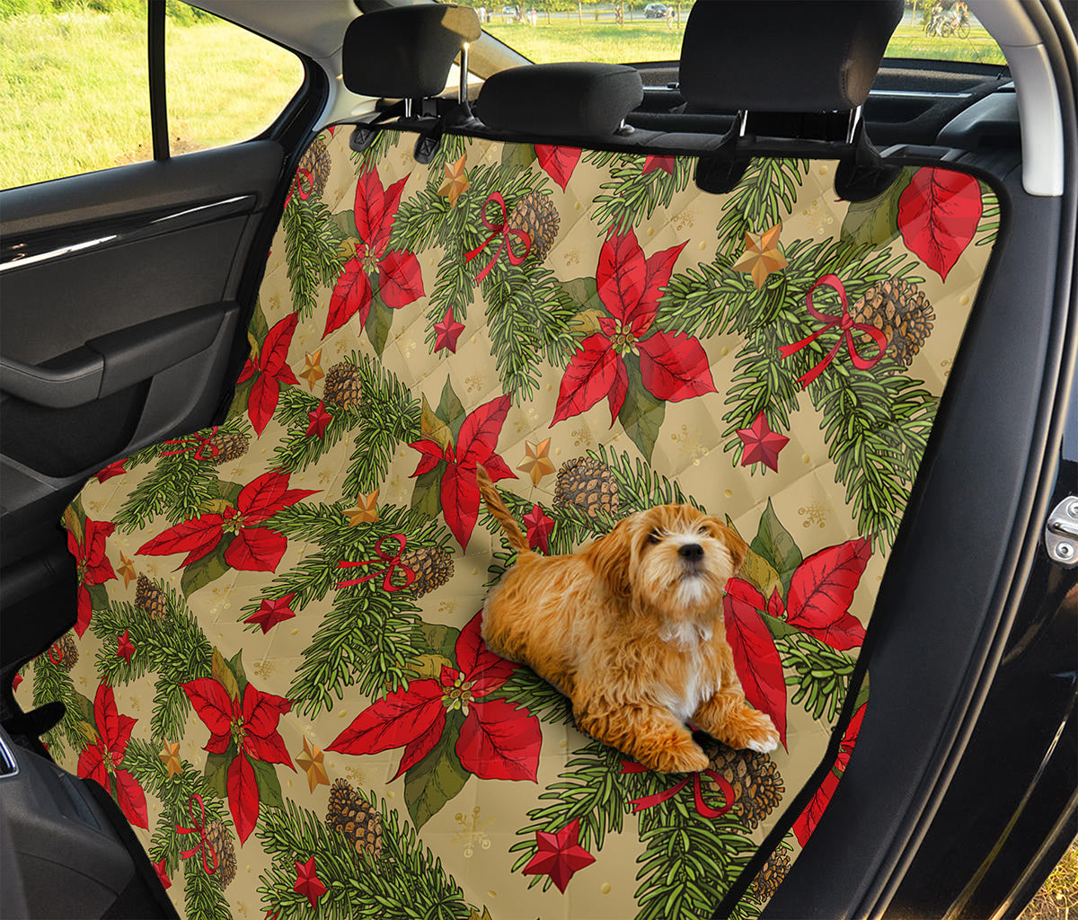 Vintage Christmas Poinsettia Print Pet Car Back Seat Cover