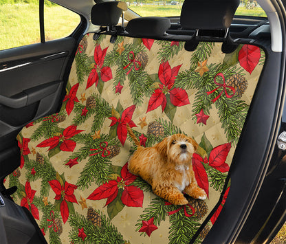 Vintage Christmas Poinsettia Print Pet Car Back Seat Cover