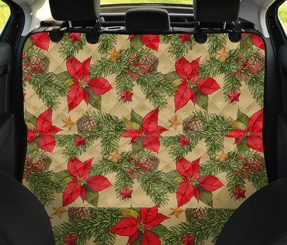 Vintage Christmas Poinsettia Print Pet Car Back Seat Cover