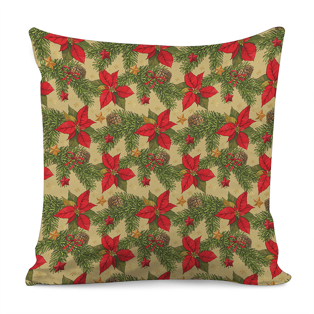 Vintage Christmas Poinsettia Print Pillow Cover