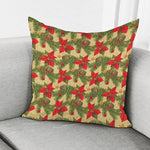 Vintage Christmas Poinsettia Print Pillow Cover