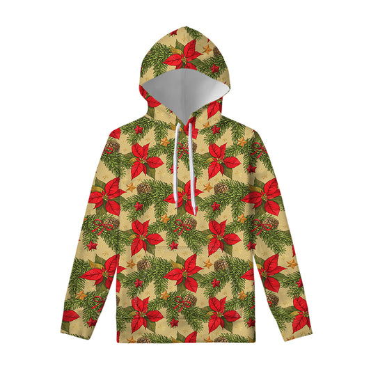 Vintage Christmas Poinsettia Print Pullover Hoodie