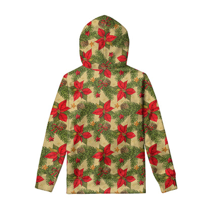 Vintage Christmas Poinsettia Print Pullover Hoodie