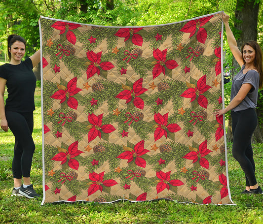 Vintage Christmas Poinsettia Print Quilt
