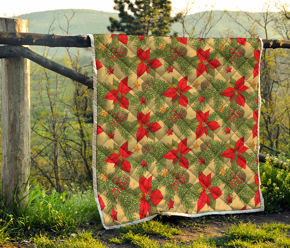 Vintage Christmas Poinsettia Print Quilt
