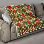 Vintage Christmas Poinsettia Print Quilt