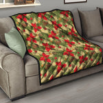 Vintage Christmas Poinsettia Print Quilt