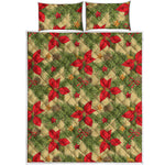 Vintage Christmas Poinsettia Print Quilt Bed Set