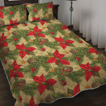 Vintage Christmas Poinsettia Print Quilt Bed Set