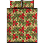 Vintage Christmas Poinsettia Print Quilt Bed Set