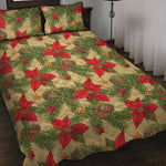 Vintage Christmas Poinsettia Print Quilt Bed Set