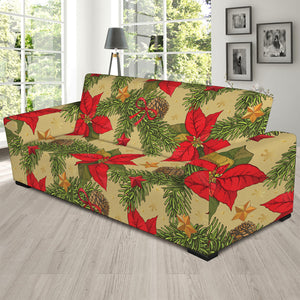 Vintage Christmas Poinsettia Print Sofa Slipcover