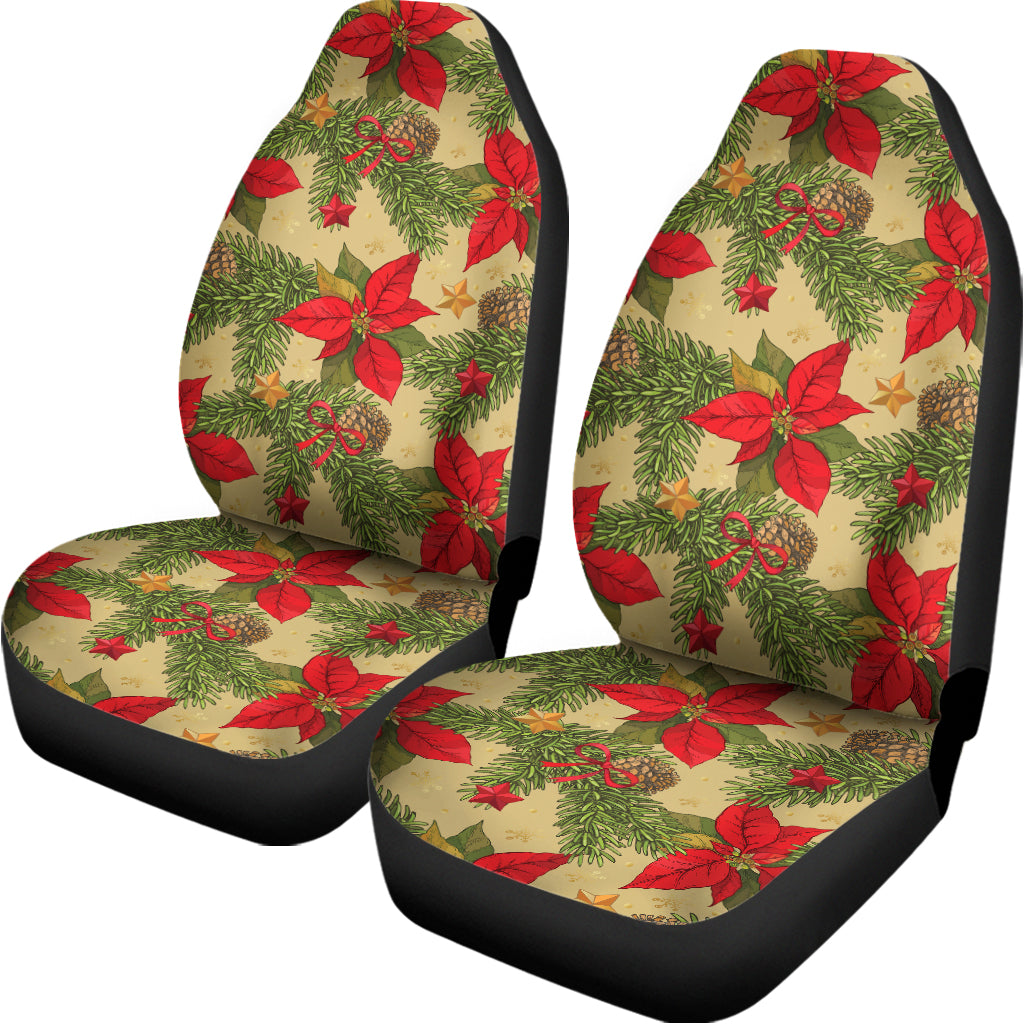 Vintage Christmas Poinsettia Print Universal Fit Car Seat Covers