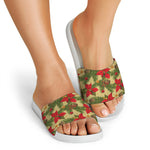 Vintage Christmas Poinsettia Print White Slide Sandals