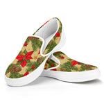 Vintage Christmas Poinsettia Print White Slip On Shoes