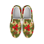 Vintage Christmas Poinsettia Print White Slip On Shoes