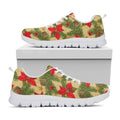 Vintage Christmas Poinsettia Print White Running Shoes