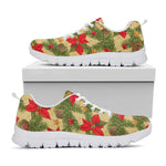 Vintage Christmas Poinsettia Print White Sneakers