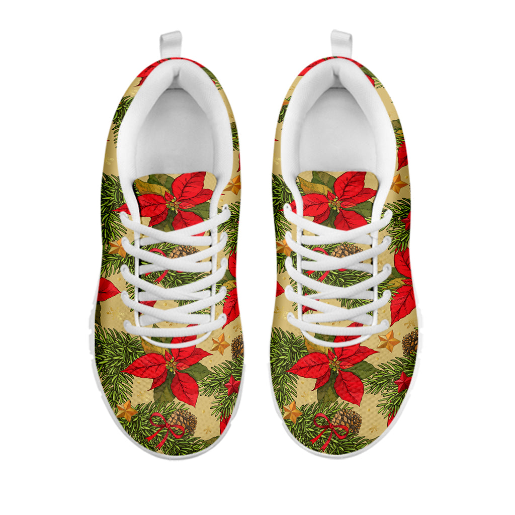 Vintage Christmas Poinsettia Print White Sneakers