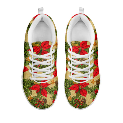 Vintage Christmas Poinsettia Print White Sneakers