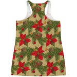 Vintage Christmas Poinsettia Print Women's Racerback Tank Top