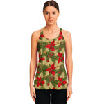 Vintage Christmas Poinsettia Print Women's Racerback Tank Top