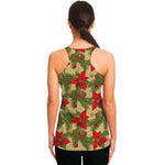 Vintage Christmas Poinsettia Print Women's Racerback Tank Top