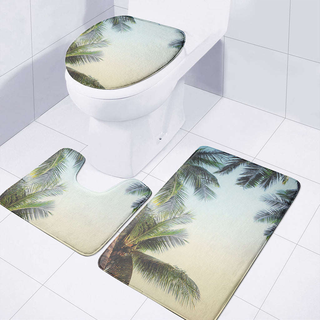 Vintage Coconut Tree Print 3 Piece Bath Mat Set