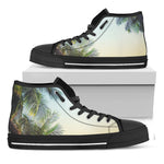 Vintage Coconut Tree Print Black High Top Shoes