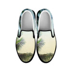 Vintage Coconut Tree Print Black Slip On Shoes