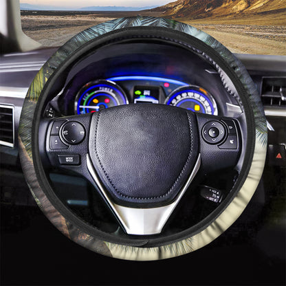 Vintage Coconut Tree Print Car Steering Wheel Cover