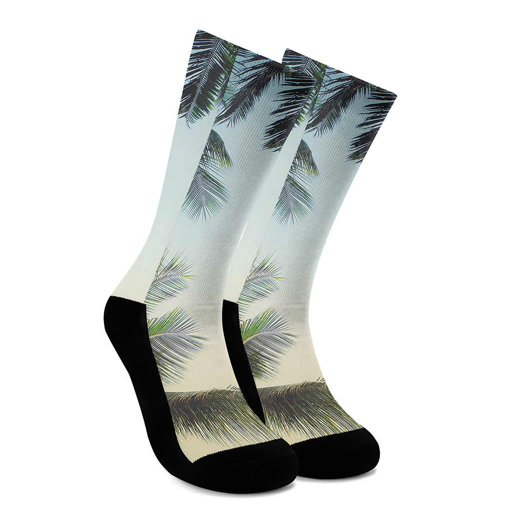 Vintage Coconut Tree Print Crew Socks