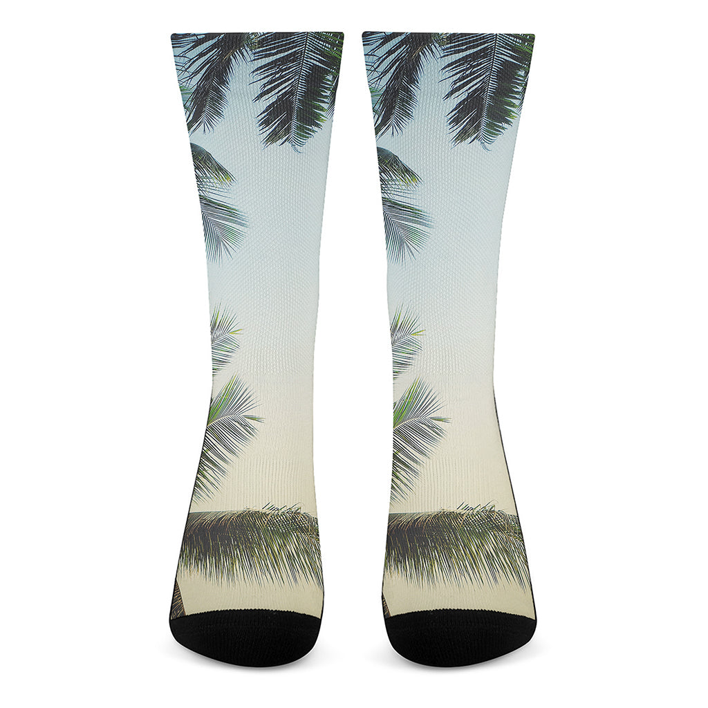 Vintage Coconut Tree Print Crew Socks