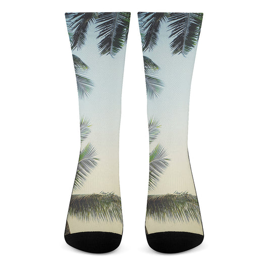 Vintage Coconut Tree Print Crew Socks