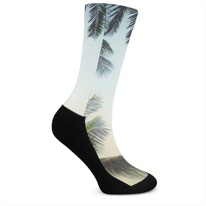 Vintage Coconut Tree Print Crew Socks