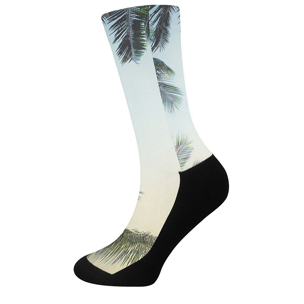 Vintage Coconut Tree Print Crew Socks