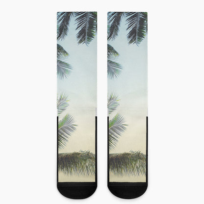 Vintage Coconut Tree Print Crew Socks