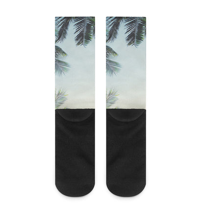 Vintage Coconut Tree Print Crew Socks