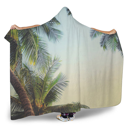 Vintage Coconut Tree Print Hooded Blanket