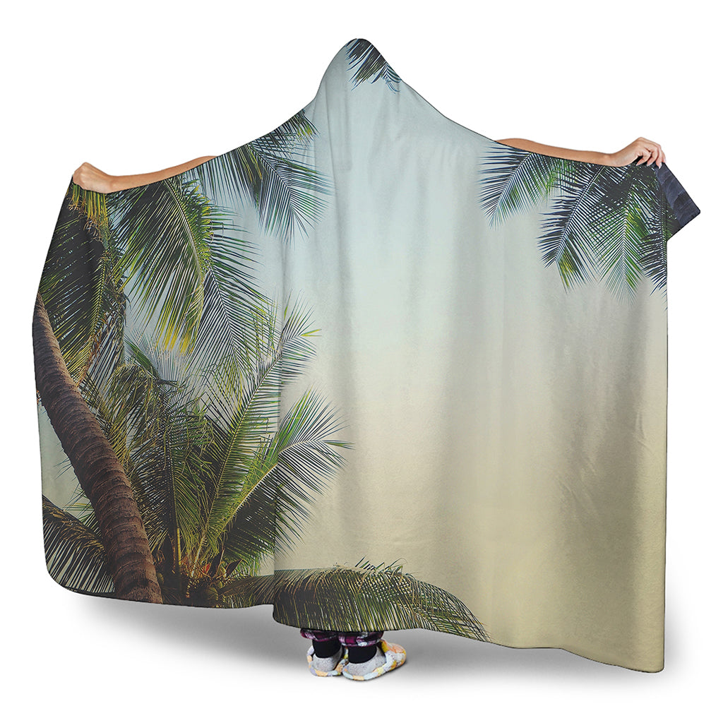 Vintage Coconut Tree Print Hooded Blanket