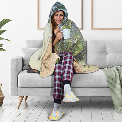 Vintage Coconut Tree Print Hooded Blanket