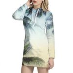 Vintage Coconut Tree Print Hoodie Dress