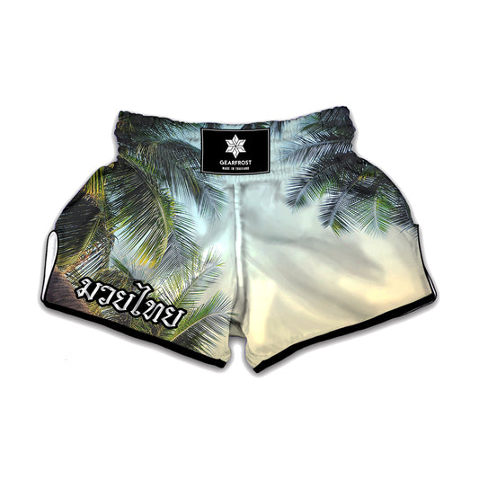 Vintage Coconut Tree Print Muay Thai Boxing Shorts