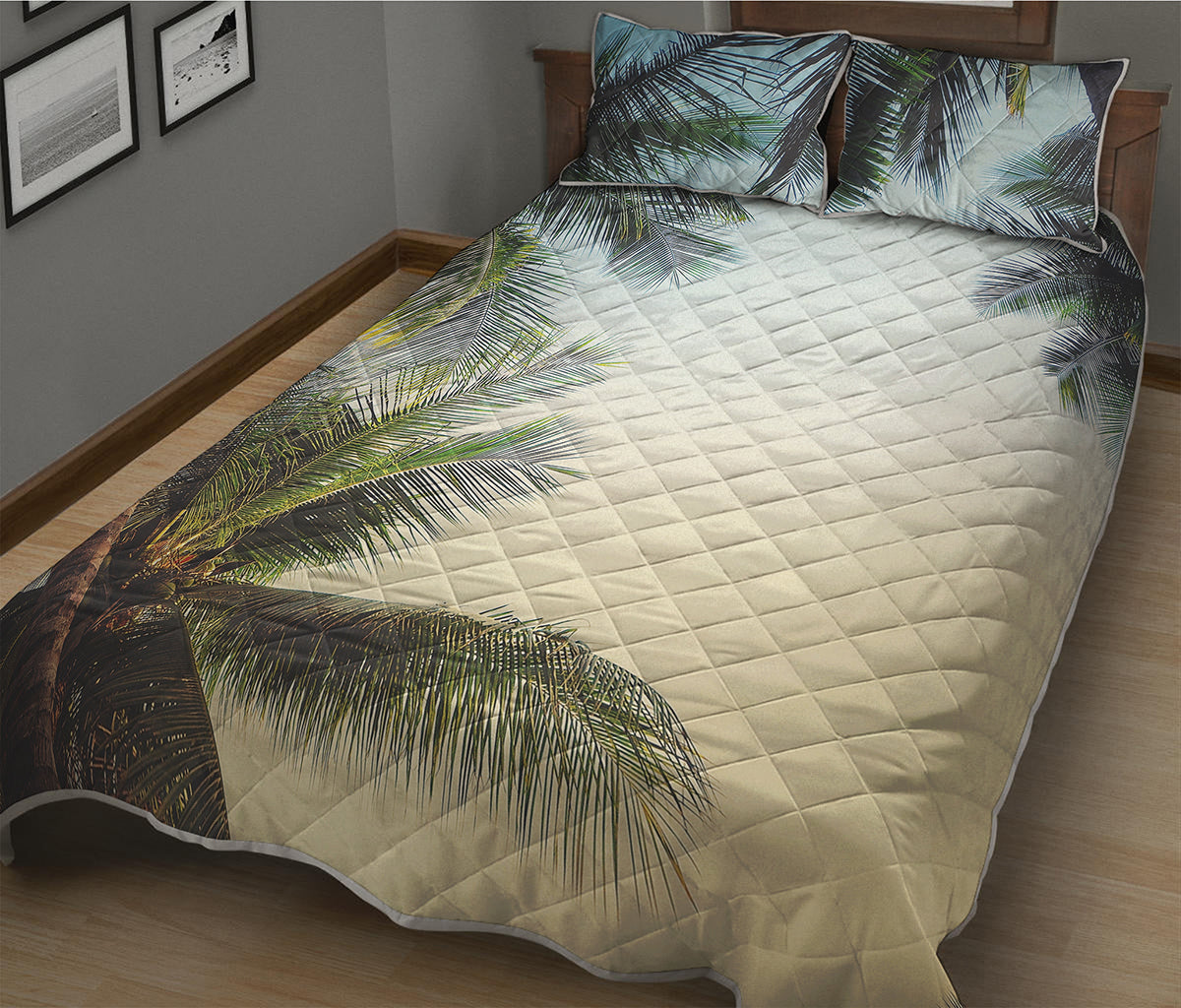 Vintage Coconut Tree Print Quilt Bed Set